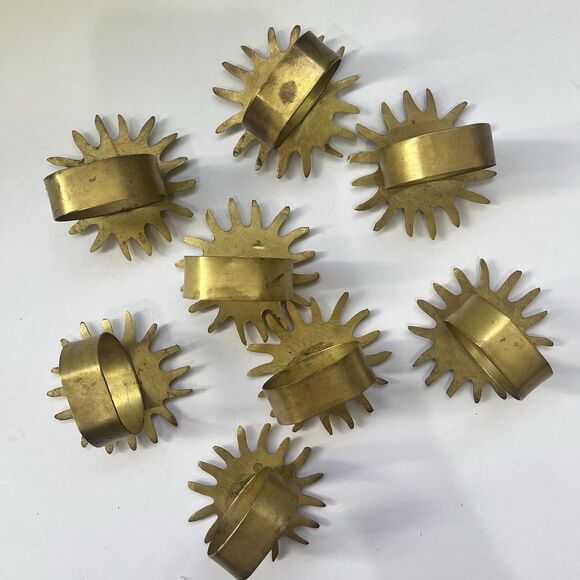 Celestial Sun Swirl Vintage Brass Napkin Rings, Set of 8 Gold Tone Goddess Solar - Picture 9 of 10